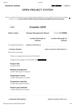 Croydon 2019 OPEN PROJECT SYSTEM