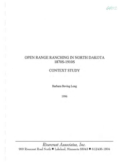 Open Range Ranching in North Dakota 1870S-1910S