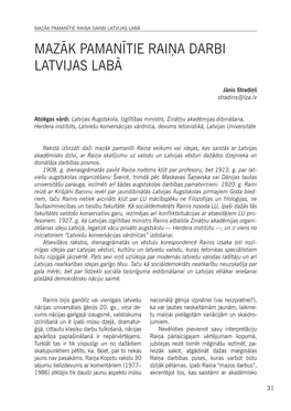 Mazāk Pamanītie Raiņa Darbi Latvijas Labā 31