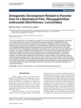 Ontogenetic Development Related to Parental Care of a Neotropical Fish, Pterygoplichthys Ambrosettii (Siluriformes: Loricariidae)