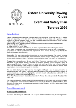 Oxford University Rowing Clubs Event and Safety Plan Torpids 2020