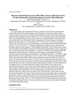 Pliocene Sinistral Slip Across the Adobe Hills, Eastern California-Western Nevada