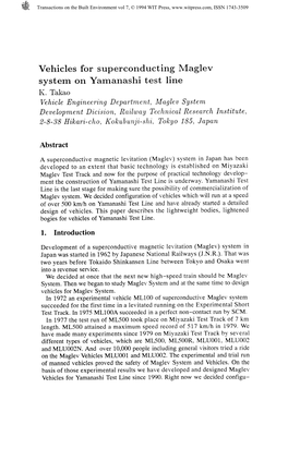 Vehicles for Superconducting Maglev System on Yamanashi Test Line K