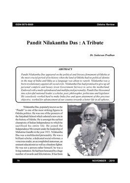 Pandit Nilakantha Das : a Tribute