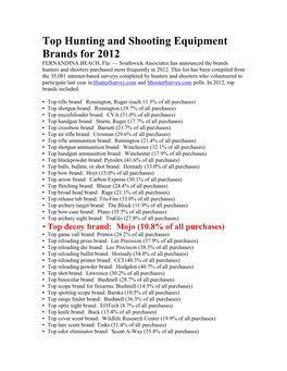 Top Hunting and Shooting Equipment Brands for 2012 FERNANDINA BEACH, Fla