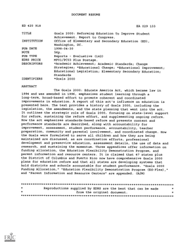 DOCUMENT RESUME Goals 2000: Reforming Education to Improve Student Achievement. Report to Congress. Office of Elementary And