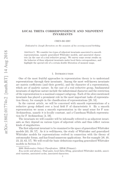 Arxiv:1802.01774V2 [Math.RT] 14 Aug 2018 Tdvreis Soitdcce,Ascae Characters