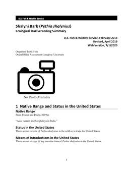 Pethia Shalynius) Ecological Risk Screening Summary