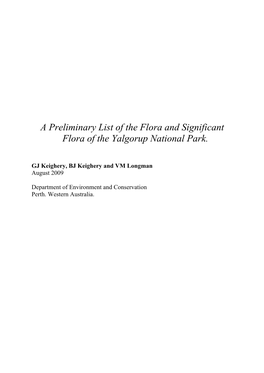 A Preliminary List of the Flora and Significant Flora of the Yalgorup National Park