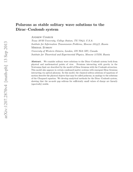 Polarons As Stable Solitary Wave Solutions to the Dirac-Coulomb