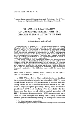 Obidoxime Reactivation of Organophosphate-Inhibited Cholinesterase Activity in Pigs