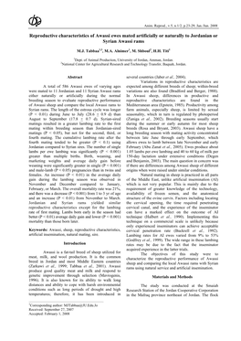 Reproductive Characteristics of Awassi Ewes Mated Artificially Or Naturally to Jordanian Or Syrian Awassi Rams