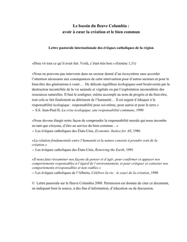 Le Bassin Du Fleuve Columbia : Avoir À Cœur La Création Et Le Bien Commun