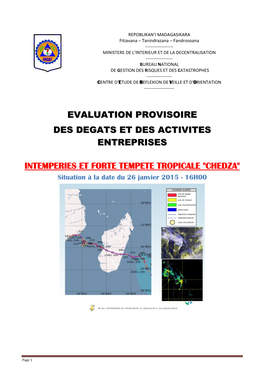 Evaluation Provisoire Des Degats Et Des Activites Entreprises Intemperies Et Forte Tempete Tropicale 