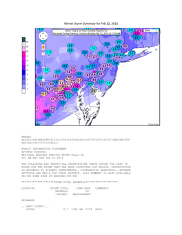 Winter Storm Summary for Feb 22, 2015