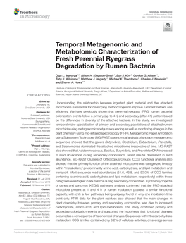 Temporal Metagenomic and Metabolomic Characterization of Fresh Perennial Ryegrass Degradation by Rumen Bacteria