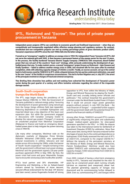 IPTL, Richmond and “Escrow”: the Price of Private Power Procurement in Tanzania