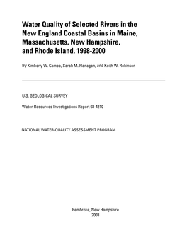 Water Quality of Selected Rivers in the New England Coastal Basins in Maine, Massachusetts, New Hampshire, and Rhode Island, 1998-2000