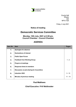 Agenda Frontsheet PDF 229 KB