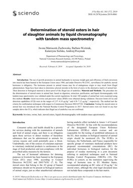 Determination of Steroid Esters in Hair of Slaughter Animals by Liquid Chromatography with Tandem Mass Spectrometry