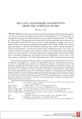 Prytany and Ephebic Inscriptions from the Athenian Agora