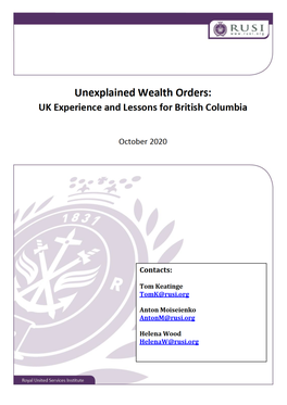 Unexplained Wealth Orders (Uwos) and Relevant International Experience