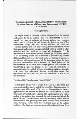 Transformations in Southern African History: Proposals for a Sweeping Overview of Change and Development, 6000 BC to the Present