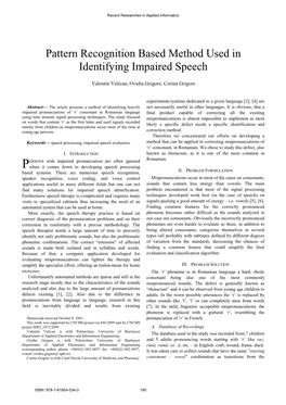 Pattern Recognition Based Method Used in Identifying Impaired Speech