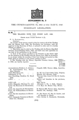 SUPPLEMENT No. 3 Το the CYPRUS GAZETTE No. 2821 of 21ST MARCH, 1940