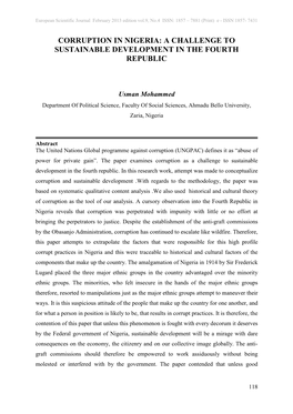 Corruption in Nigeria: a Challenge to Sustainable Development in the Fourth Republic