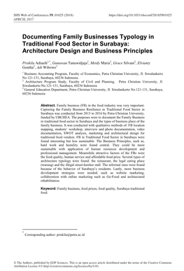 Documenting Family Businesses Typology in Traditional Food Sector in Surabaya: Architecture Design and Business Principles