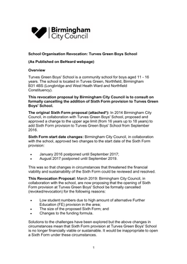 School Organisation Revocation: Turves Green Boys School (As