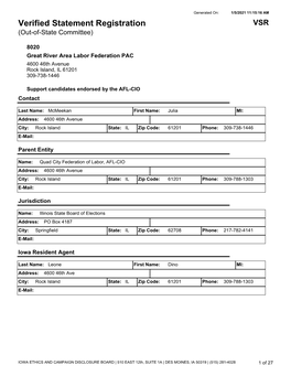 Verified Statement Registration VSR (Out-Of-State Committee)