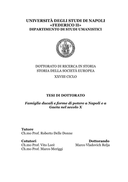 Università Degli Studi Di Napoli «Federico Ii» Dipartimento Di Studi Umanistici