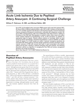 Acute Limb Ischemia Due to Popliteal Artery Aneurysm: a Continuing Surgical Challenge