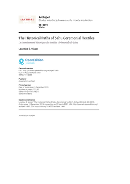 The Historical Paths of Sahu Ceremonial Textiles Le Cheminement Historique Des Textiles Cérémoniels De Sahu