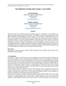 Investigation of Using Solar Energy: a Case Study