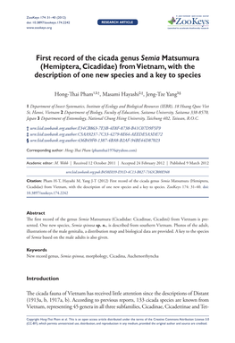 First Record of the Cicada Genus Semia Matsumura (Hemiptera, Cicadidae) from Vietnam, with the Description of One New Species and a Key to Species