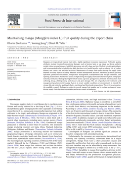 Maintaining Mango (Mangifera Indica L.) Fruit Quality During the Export Chain