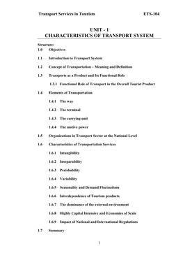 Unit - 1 Characteristics of Transport System