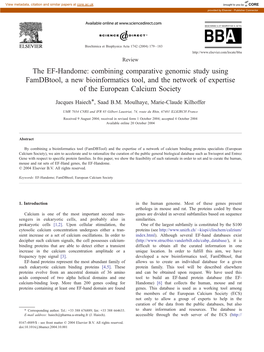 The EF-Handome: Combining Comparative Genomic Study Using Famdbtool, a New Bioinformatics Tool, and the Network of Expertise of the European Calcium Society