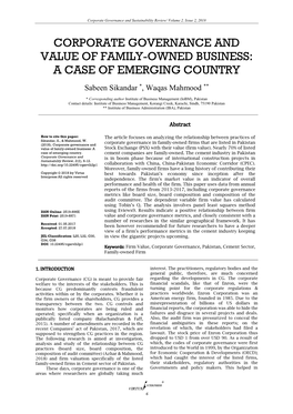 Corporate Governance and Value of Family-Owned Business: a Case of Emerging Country