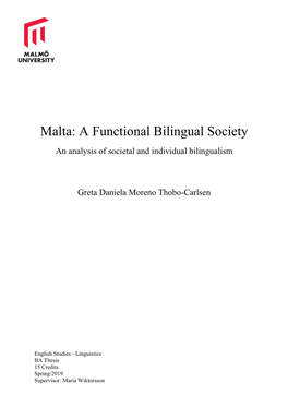 Malta: a Functional Bilingual Society an Analysis of Societal and Individual Bilingualism