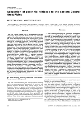 Adaptation of Perennial Triticeae to the Eastern Central Great Plains