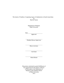 The Limits of Tradition: Competing Logics of Authenticity in South Asian Islam by Sherali Tareen