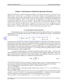 Chapter 9. Introduction to Relativistic Quantum Mechanics