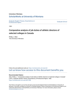 Comparative Analysis of Job Duties of Athletic Directors of Selected Colleges in Canada