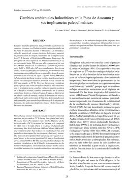 Cambios Ambientales Holocénicos En La Puna De Atacama Y Sus Implicancias Paleoclimáticas