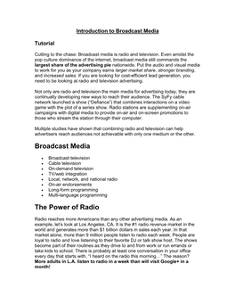 Introduction to Broadcast Media
