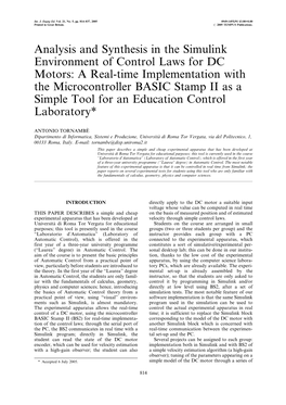 Analysis and Synthesis on the Simulink Environment of Control